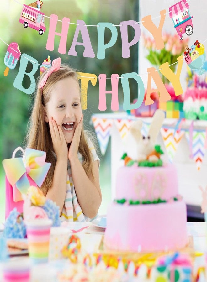 Lemicin Ice Cream Happy Birthday Banner - Colorful Ice Cream Birthday Party Sign Decorations for Girls Kids Summer Theme Party Supplies - Image 5